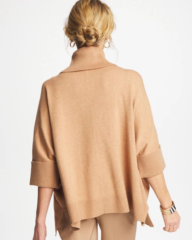 Cowlneck Knit Fringe Poncho - image 4